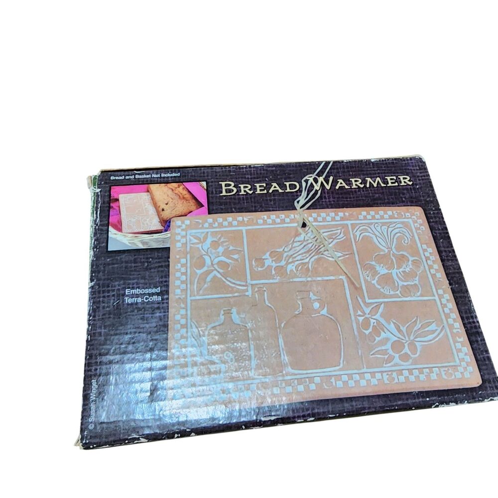 Terra Cotta Bread Warmer Tile Embossed Kitchen Table Server w/ Box